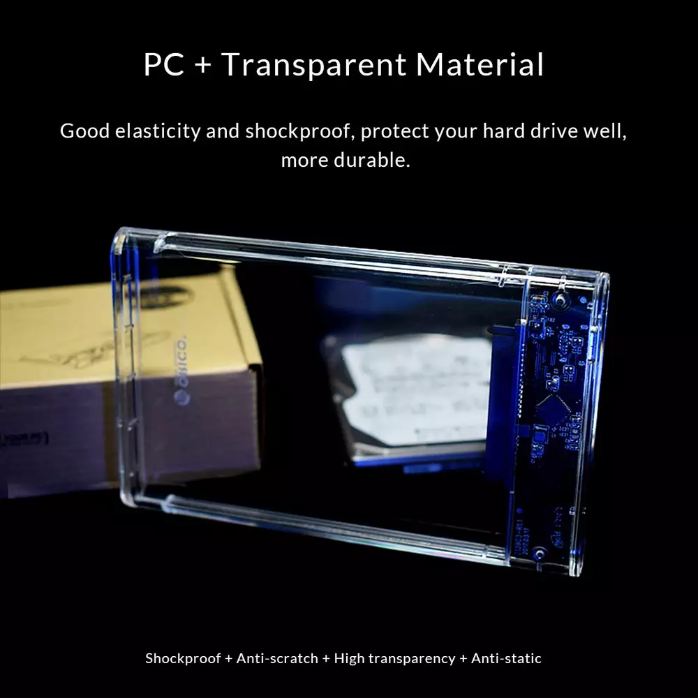 Външна кутия Orico 2139C3-G2-CR-EP Storage Case 2.5" 10Gbps Type-C Transparent