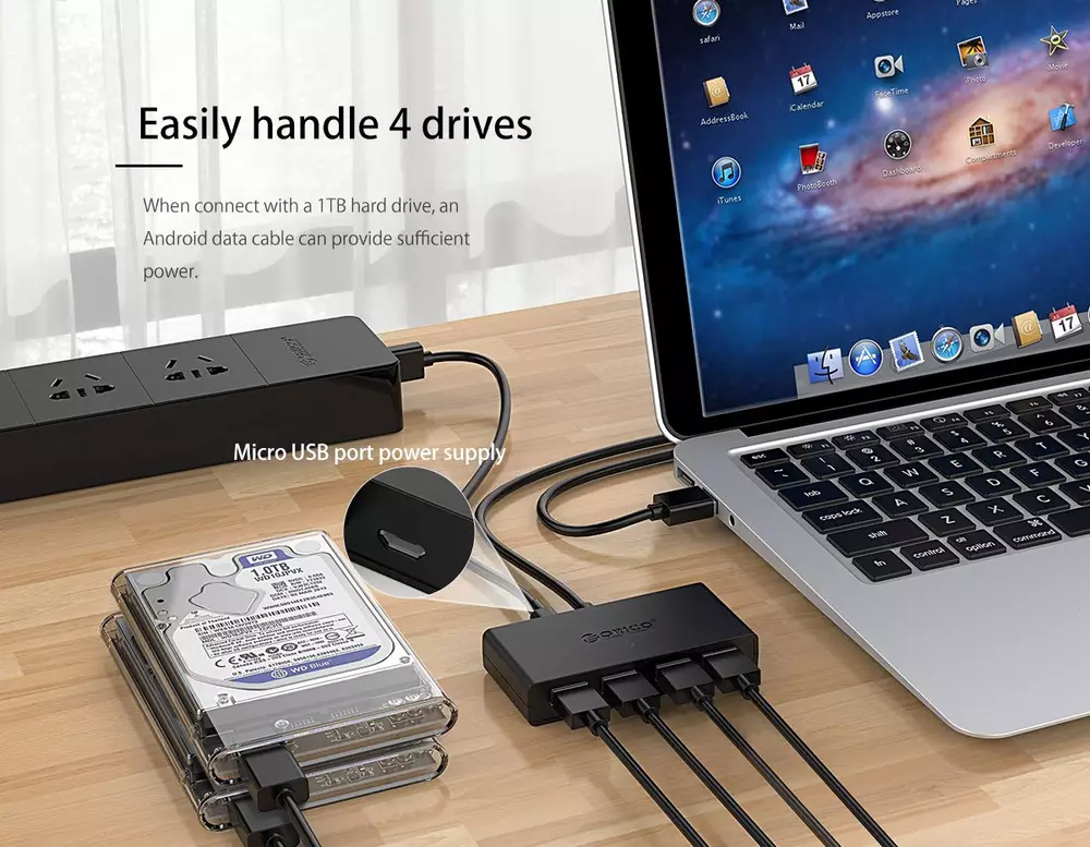Orico хъб USB3.0 HUB 4 port, 1.0m, black - G11-H4-U3-10-BK