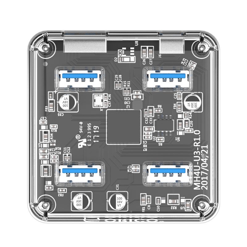 Orico хъб USB3.0 HUB 4 port transparent, 1m cable - MH4U-U3-03-CR