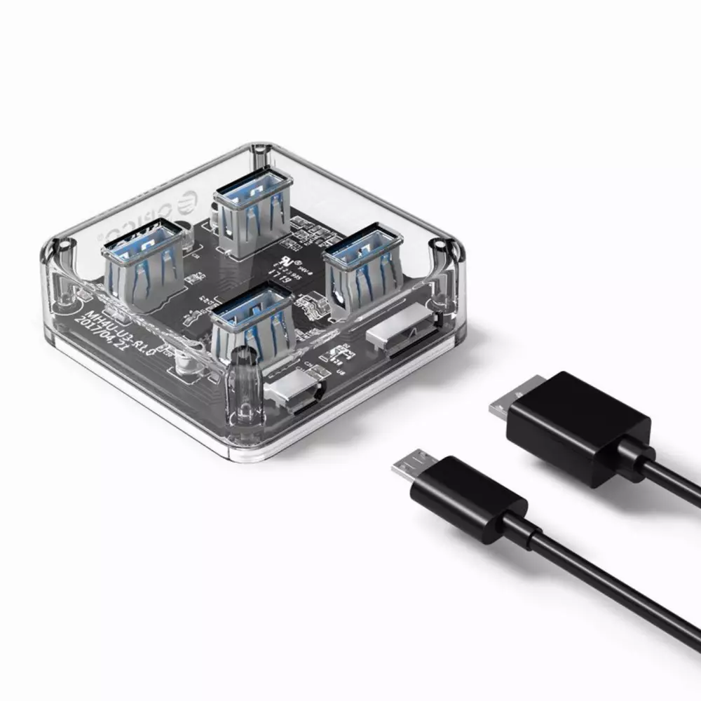 Orico хъб USB3.0 HUB 4 port transparent, 1m cable - MH4U-U3-03-CR