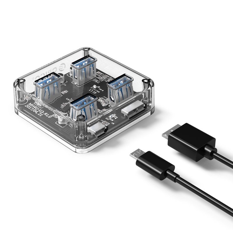 Orico хъб USB3.0 HUB 4 port transparent, 1m cable - MH4U-U3-03-CR