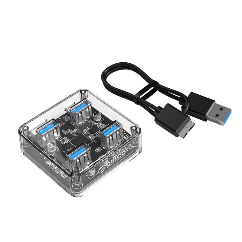 Orico хъб USB3.0 HUB 4 port transparent, 1m cable - MH4U-U3-03-CR