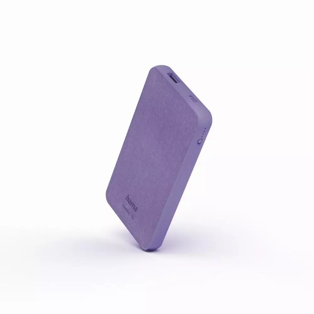 Външна батерия HAMA Fabric 10, 10000 mAh, LiPolym, USB-C, USB-A, Лилав