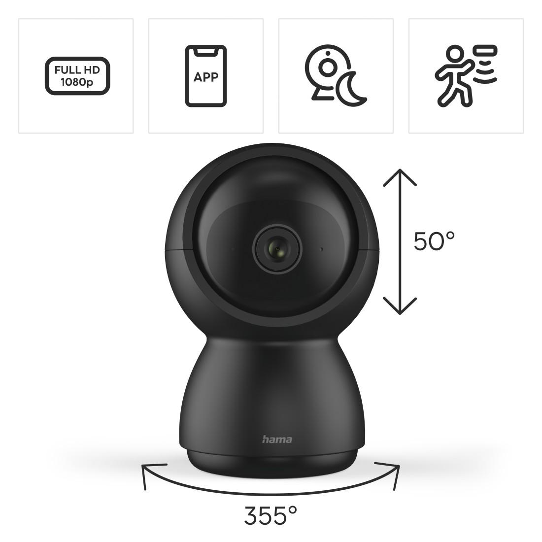 IP камера HAMA 1080p WiFi За закрито, Сензор за движение, Нощно наблюдение, Черен