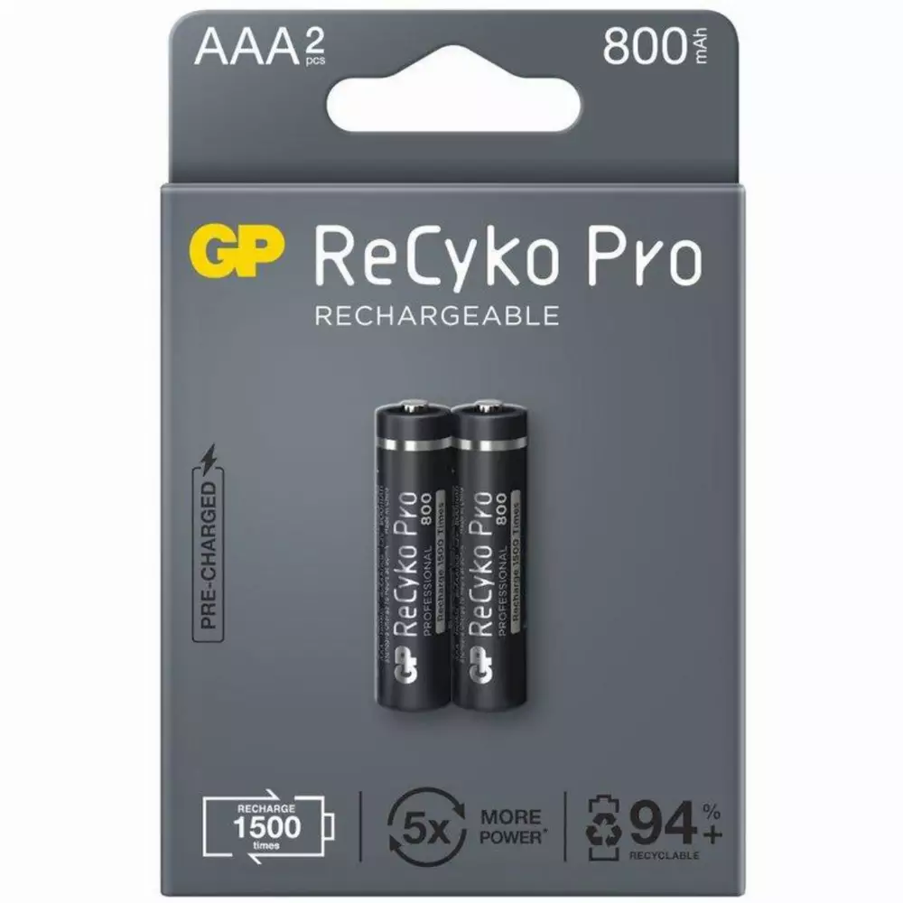 Акумулаторна Батерия GP R03 AAA 850mAh NiMH 85AAAHCB-EB2 RECYKO+ PRO до 1500 цикъла, 2 бр. в опаковка