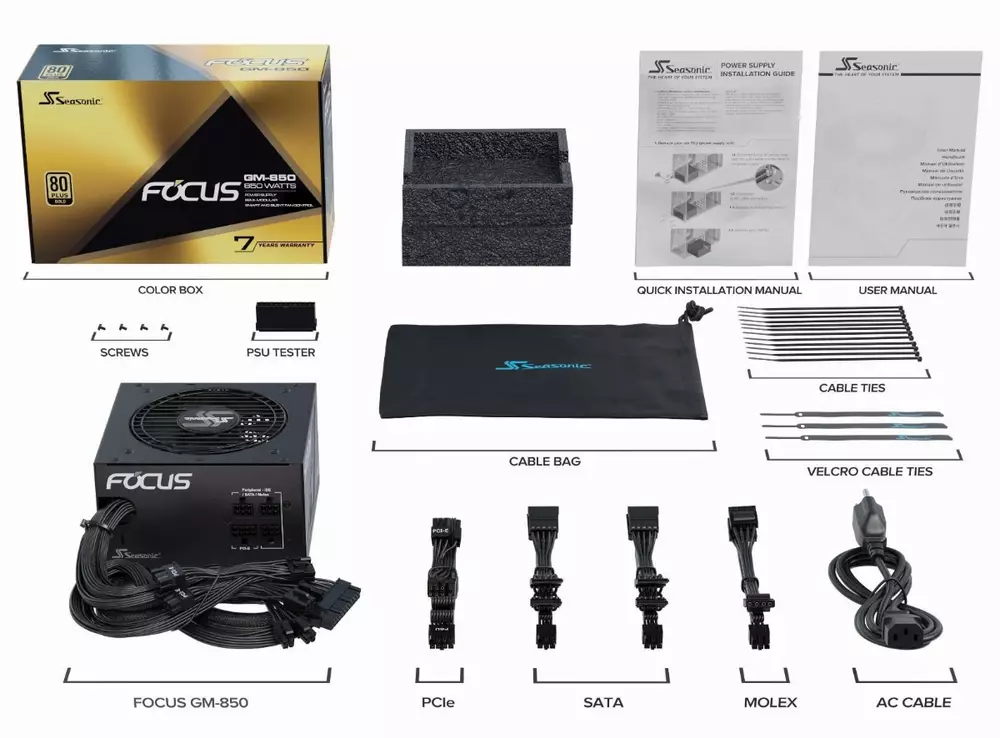 Захранване Seasonic FOCUS GM-850 (850W) 80 Plus Gold SSR-850FM PSU
