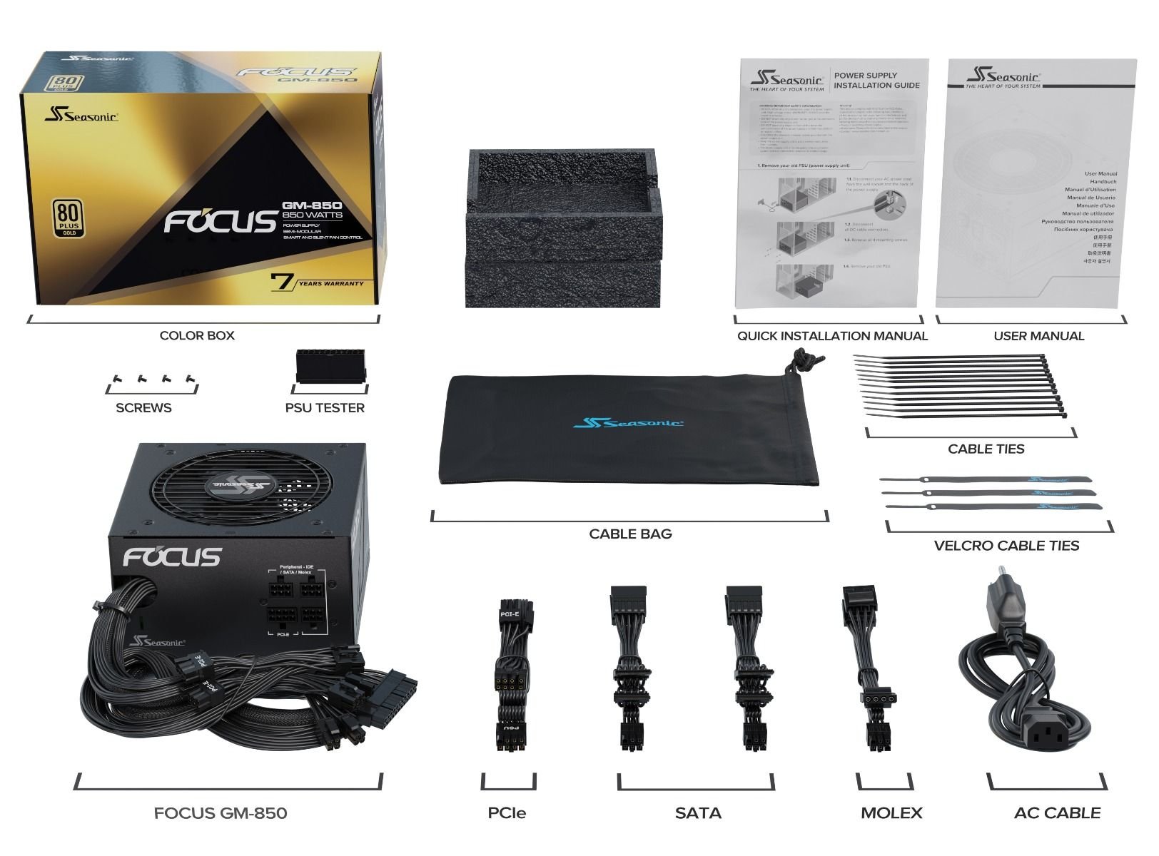 Захранване Seasonic FOCUS GM-850 (850W) 80 Plus Gold SSR-850FM PSU