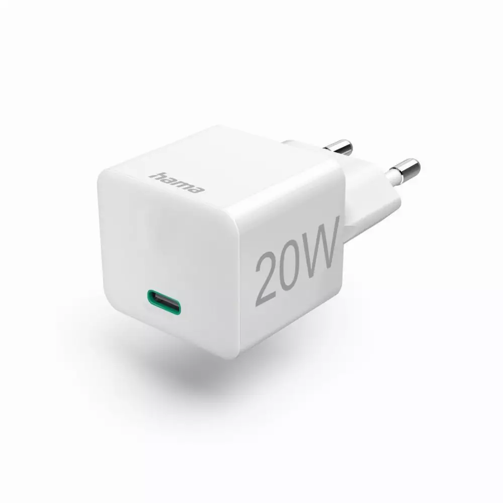 Мрежово зарядно HAMA Mini-Charger, Power Delivery (PD) Qualcomm 3.0, USB-C, 20W, Бял