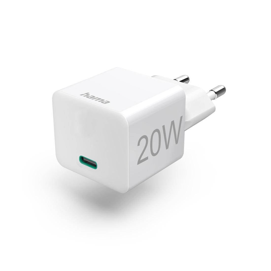 Мрежово зарядно HAMA Mini-Charger, Power Delivery (PD) Qualcomm 3.0, USB-C, 20W, Бял