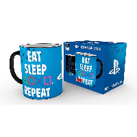 Чаша ABYSTYLE PLAYSTATION Mug Heat Change Eat Sleep Repeat, Сменящ се цвят, Черен
