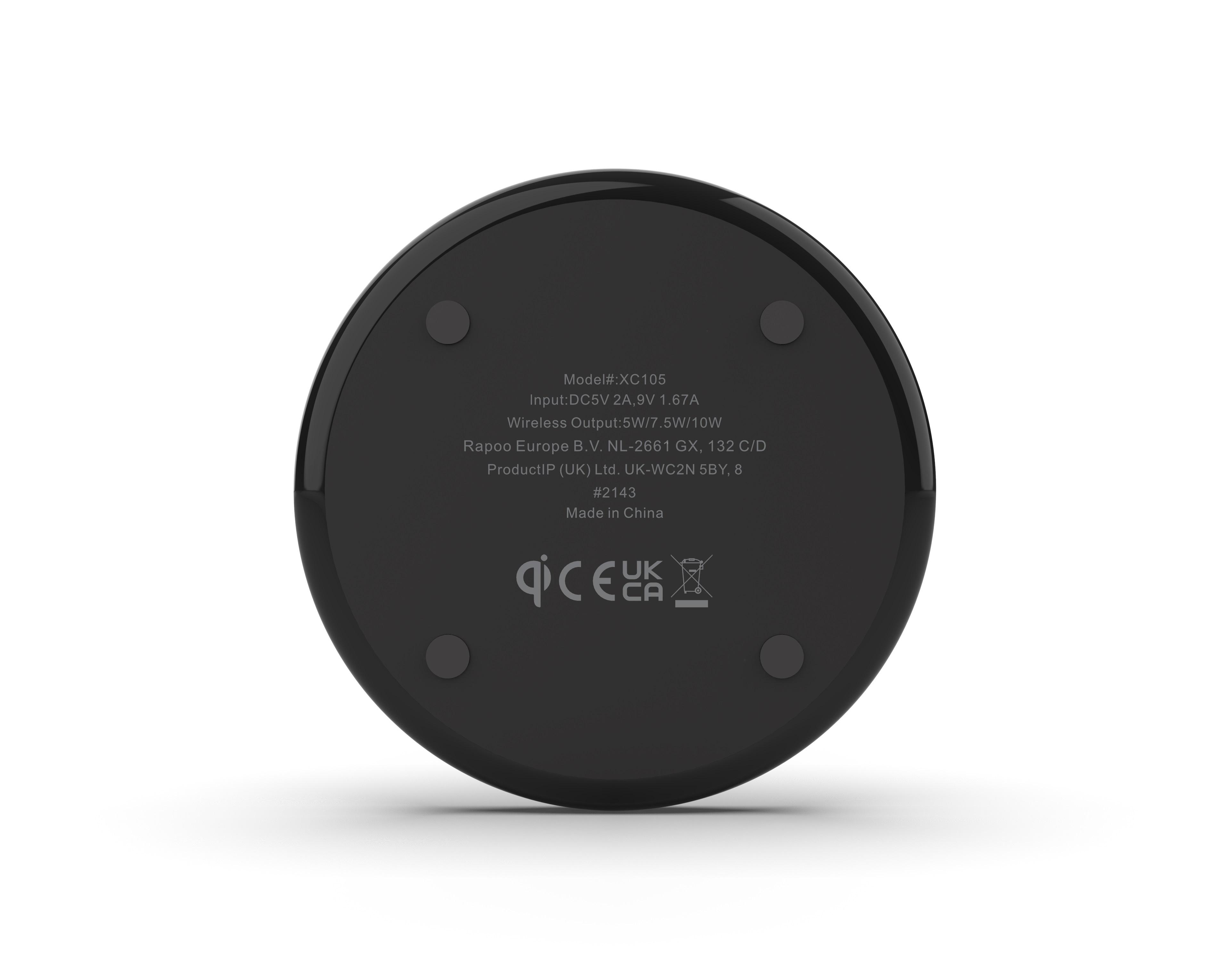 Chargeur sans fil RAPOO XC105, Qi, 5W/7.5W/10W, Noir