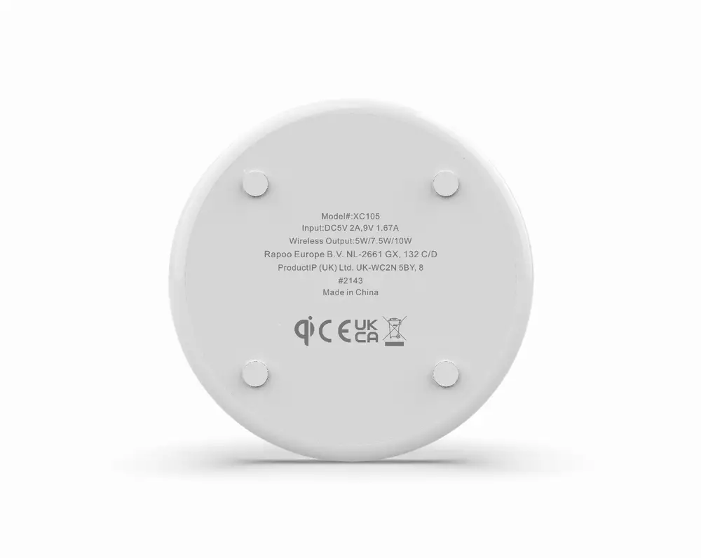 Безжично зарядно устройство RAPOO XC105, Qi, 5W/7.5W/10W, Бял