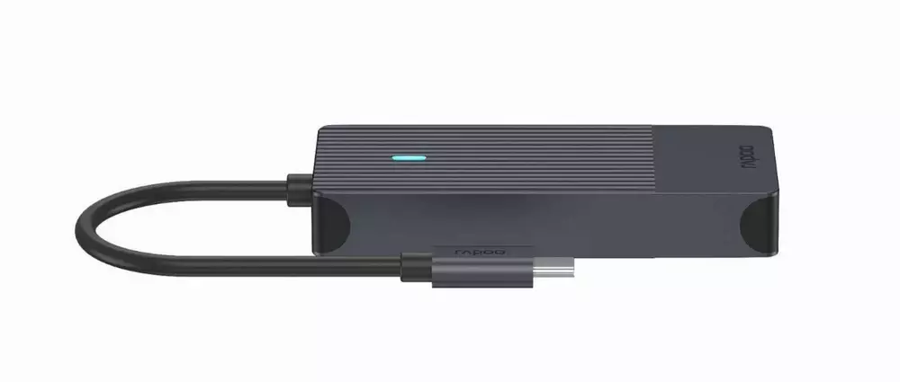 4-портов хъб Rapoo UCM-2001, 4 в1, 2 x USB-A, 1 x USB-C, 1 x HDMI, Черен