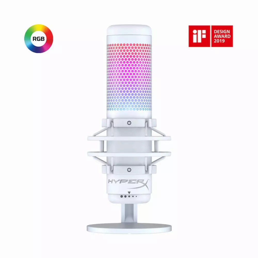 Настолен микрофон HyperX QuadCast S White, USB, 3.5 mm