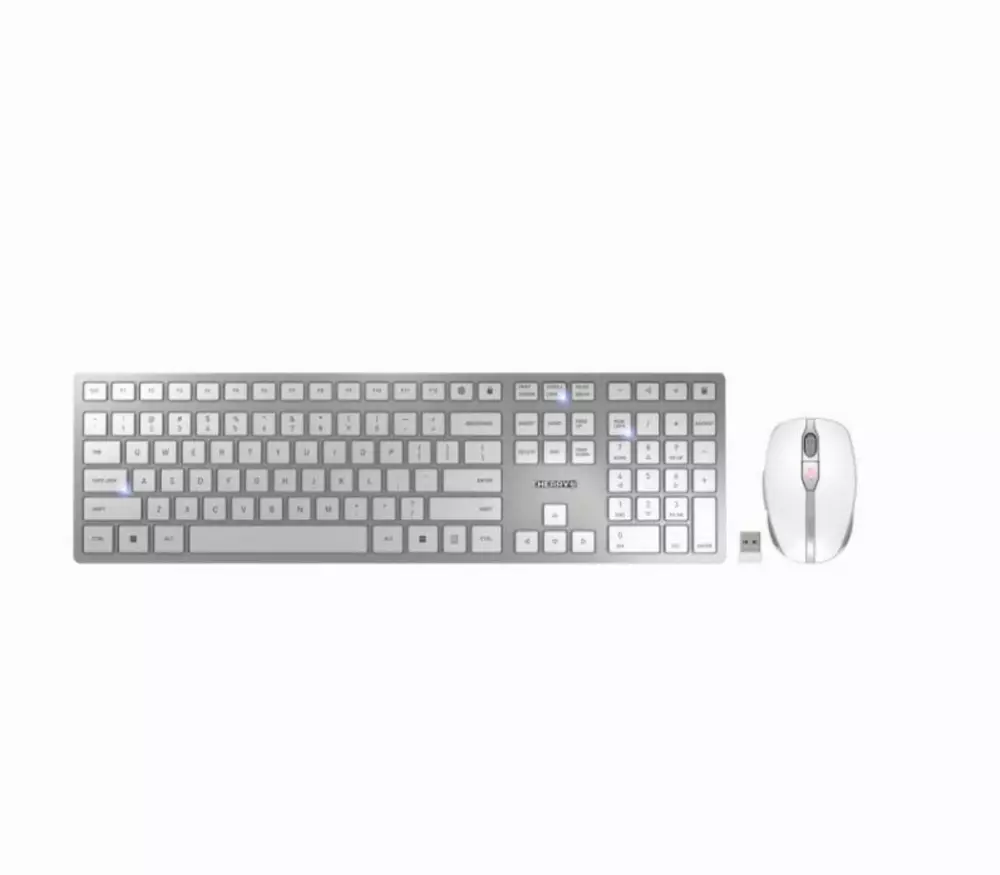 Kомплект безжична клавиатура с мишка CHERRY DW 9100 Slim Бял/Сребрист