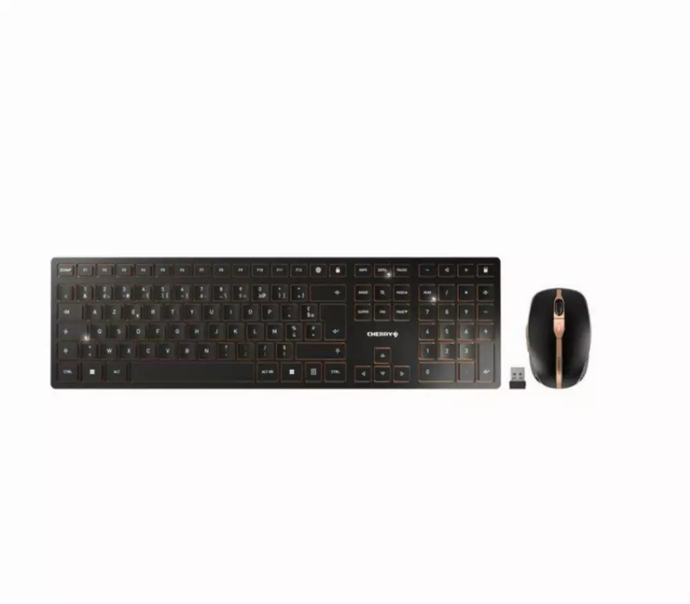 Ensemble clavier et souris CHERRY DW 9100 SLIM, Sans fil, Noir/Brun