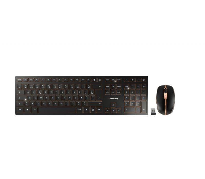 Ensemble clavier et souris CHERRY DW 9100 SLIM, Sans fil, Noir/Brun