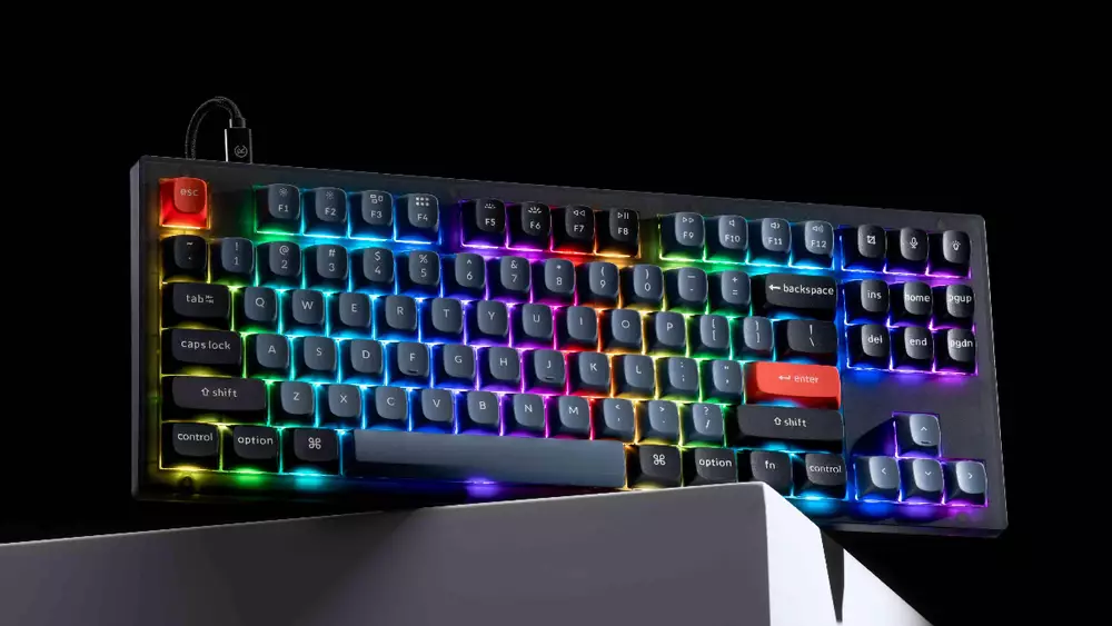 Геймърска Механична клавиатура Keychron V3 TKL Knob QMK Frosted Black Translucent, Keychron K Pro Red Switch, RGB Backlight