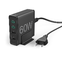 Мрежово зарядно HAMA, 60 Watt, PD, QC3.0, 2x USB-A, 2x USB-C, Черен