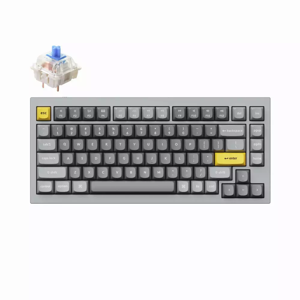 Геймърска Механична клавиатура Keychron Q1 QMK Silver Grey TKL Gateron Blue Switch RGB LED ABS (Version 2)