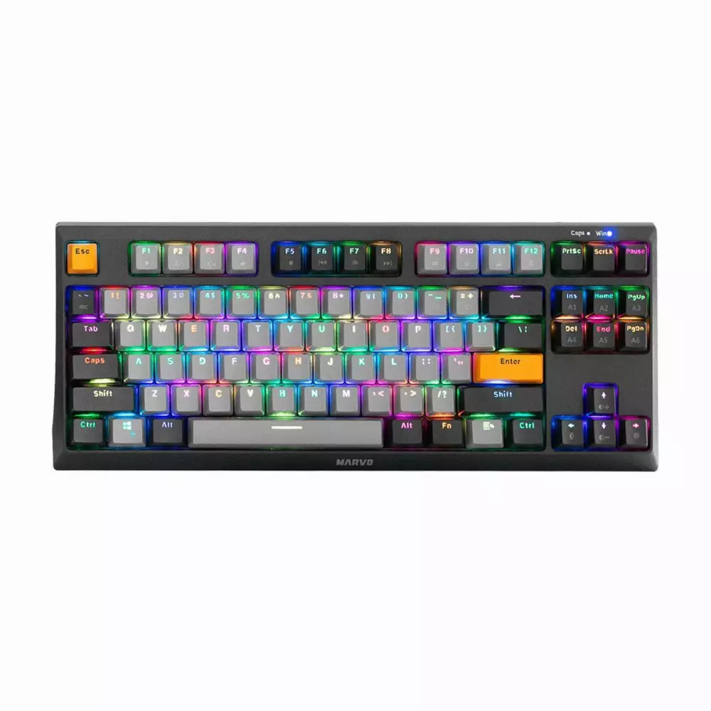 Геймърска механична клавиатура Marvo KG980-B - RGB, Blue switches, TKL