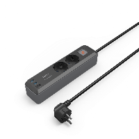 Разклонител Hama ,2-гнезда, USB-C/A 65 W, PD, ключ on/off , 1.4 m, черен/сив