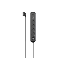 Разклонител Hama, 4-гнезда, USB-C/A 65 W, PD, ключ on/off, 1,4 м, черен/сив