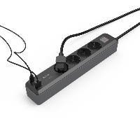 Разклонител Hama, 4-гнезда, USB-C/A 65 W, PD, ключ on/off, 1,4 м, черен/сив