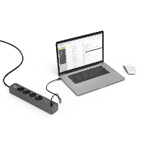 Разклонител Hama, 4-гнезда, USB-C/A 65 W, PD, ключ on/off, 1,4 м, черен/сив