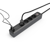 Разклонител Hama, 4-гнезда, USB-C/A 65 W, PD, ключ on/off, 1,4 м, черен/сив