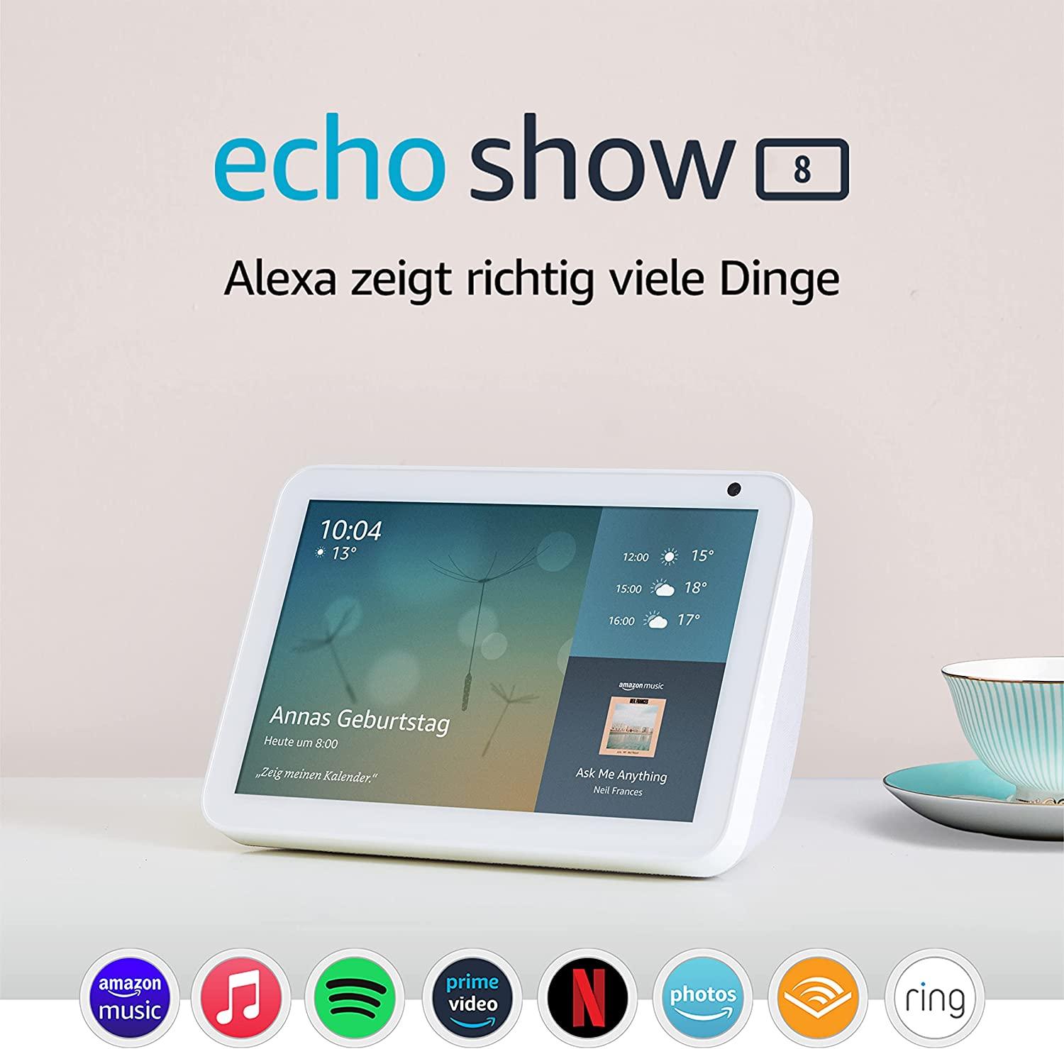 Смарт тонколона Amazon Echo Show 8, Сензорен екран, Гласов асистент, Бял