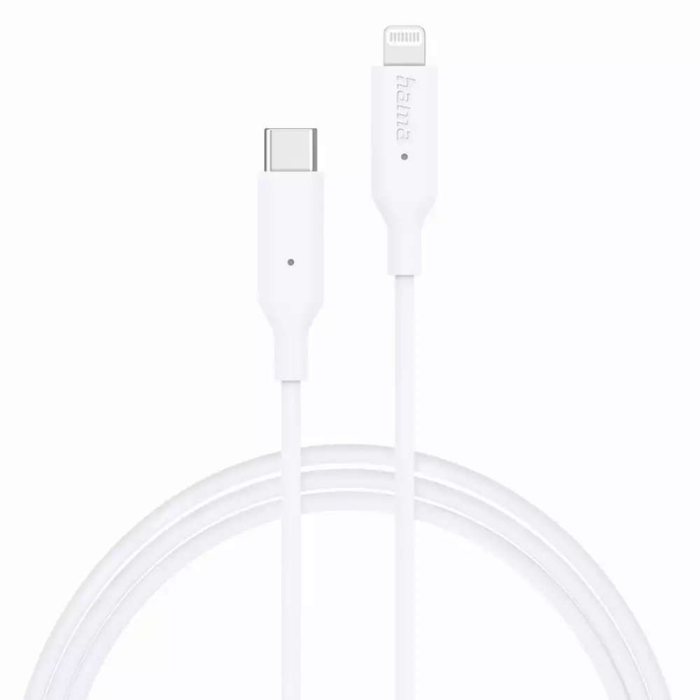 Кабел за зареждане/Дата, USB-C/ Type-C/-Lightning, 1м, бял