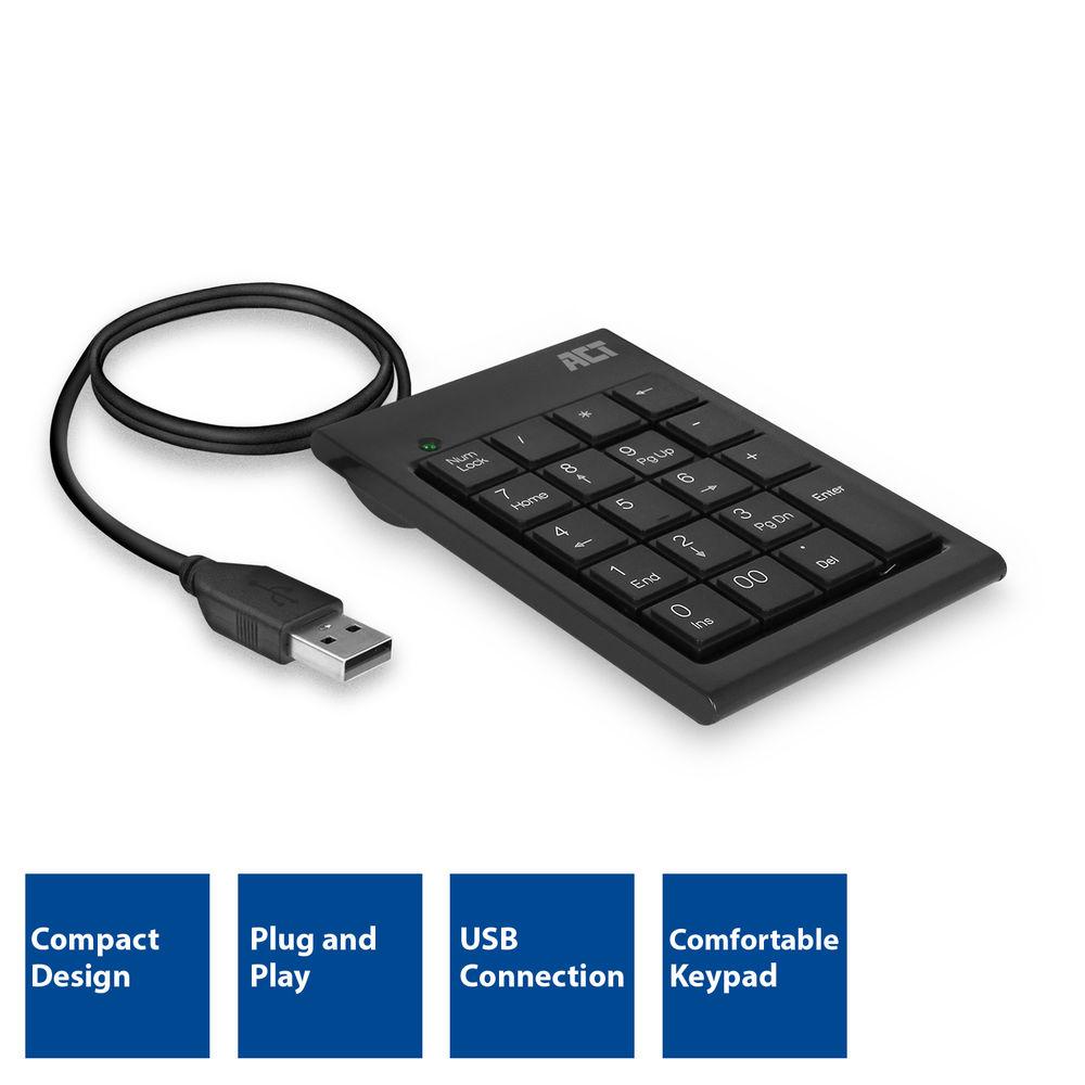 Цифрова клавиатура Ewent ACT AC5480 USB, Черен