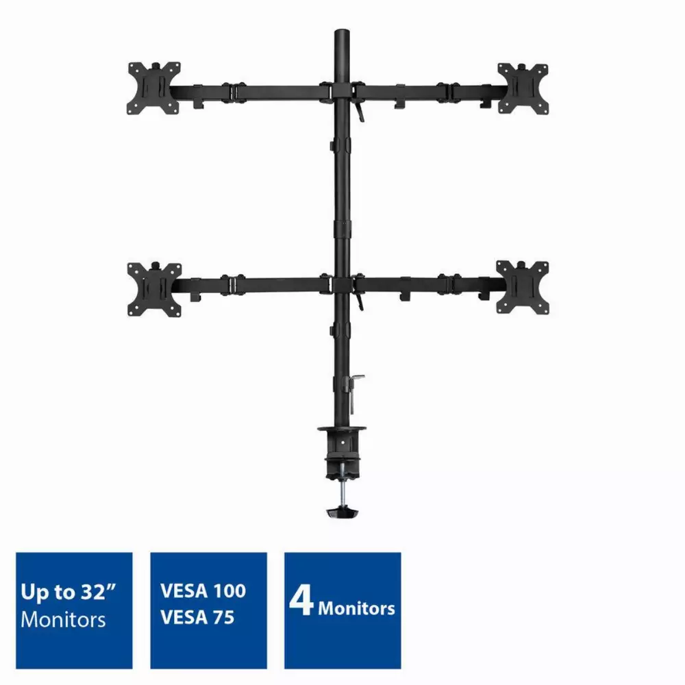 Стойка за 4 монитора Ewent ACT AC8304, За бюро, Регулируема, 32", 8 кг, Черна