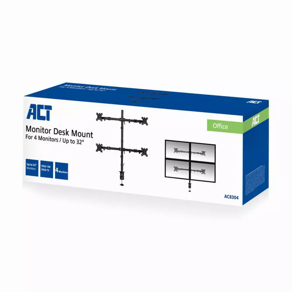 Стойка за 4 монитора Ewent ACT AC8304, За бюро, Регулируема, 32", 8 кг, Черна