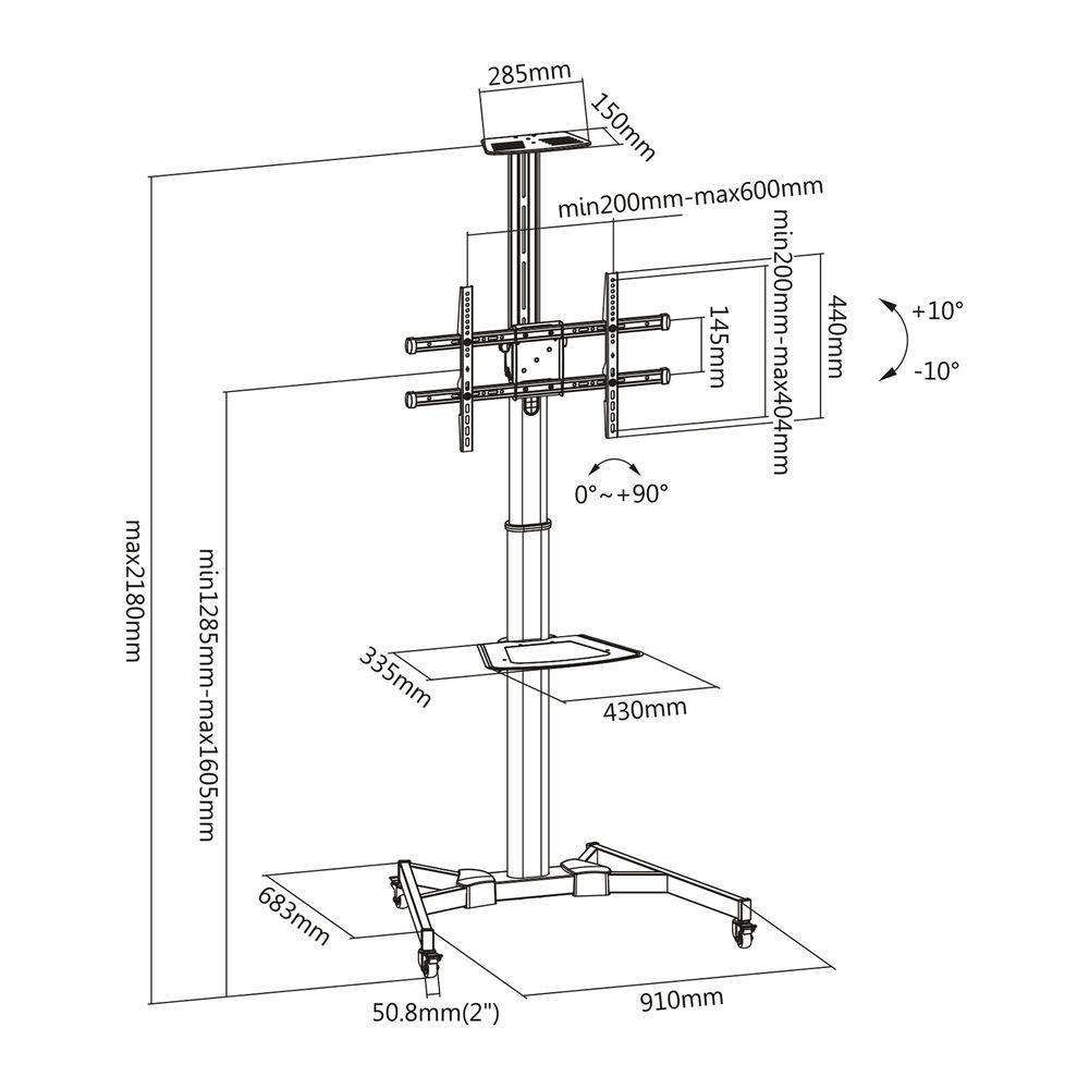 Мобилна стойка Ewent ACT AC8370,  За под, Регулируема, 32"-70", VESA, До 50 кг., Черна