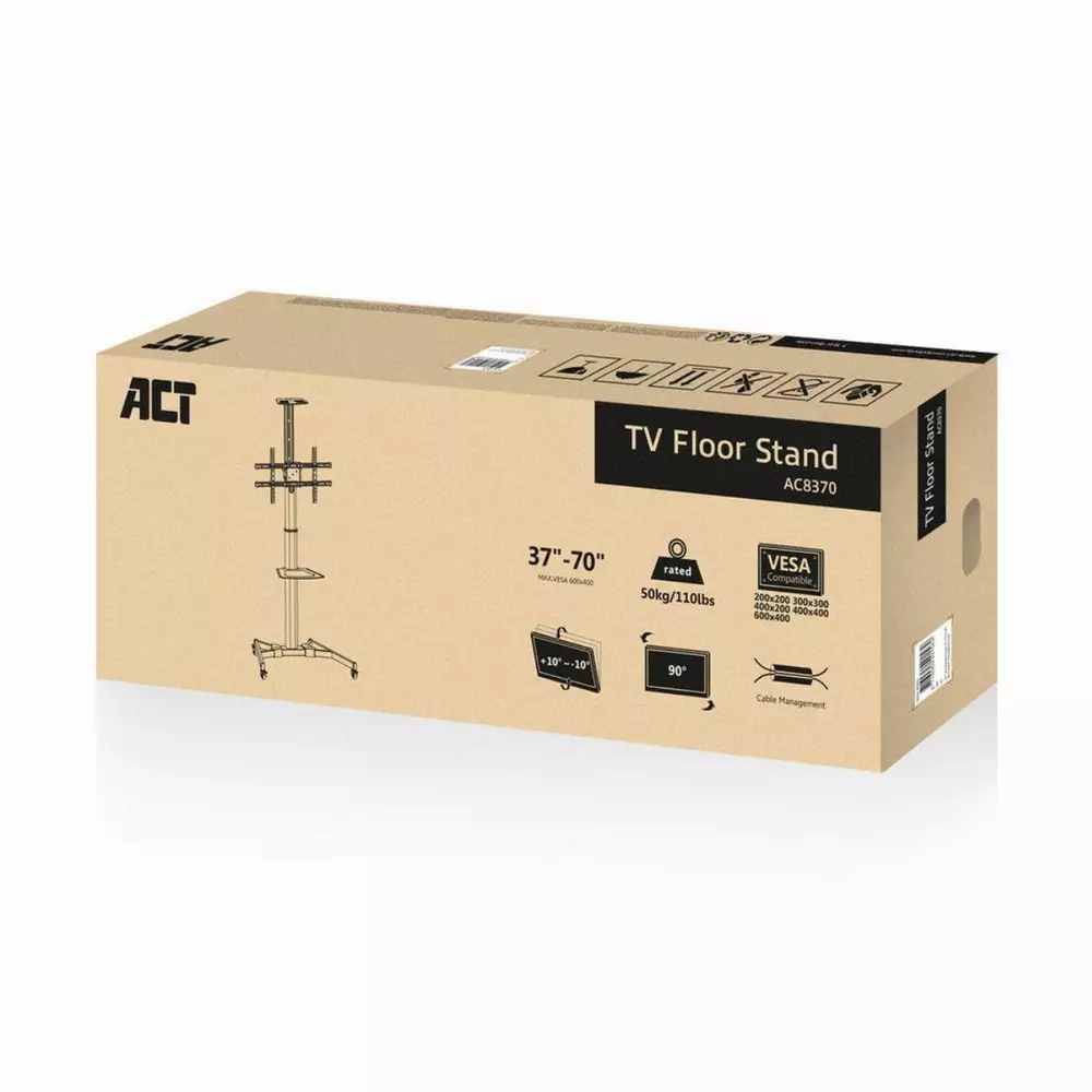Мобилна стойка Ewent ACT AC8370,  За под, Регулируема, 32"-70", VESA, До 50 кг., Черна