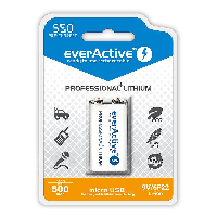 Акумулаторна Батерия R22 9V LiIon 500mAh/550 precharged +micro Usb  1бр. в опаковка EVERACTIVE