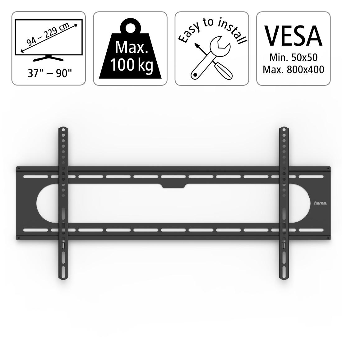 Стенна стойка за TV Hama "Strong" FIX, 800 x 400, 229 см (90"), черна