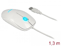 Оптична мишка DeLock 12537, USB-A, LED, Кабел 1.3 м, USB, 1200 dpi, 3 бутона, Бял