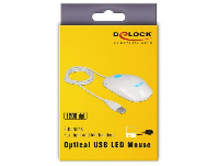 Оптична мишка DeLock 12537, USB-A, LED, Кабел 1.3 м, USB, 1200 dpi, 3 бутона, Бял