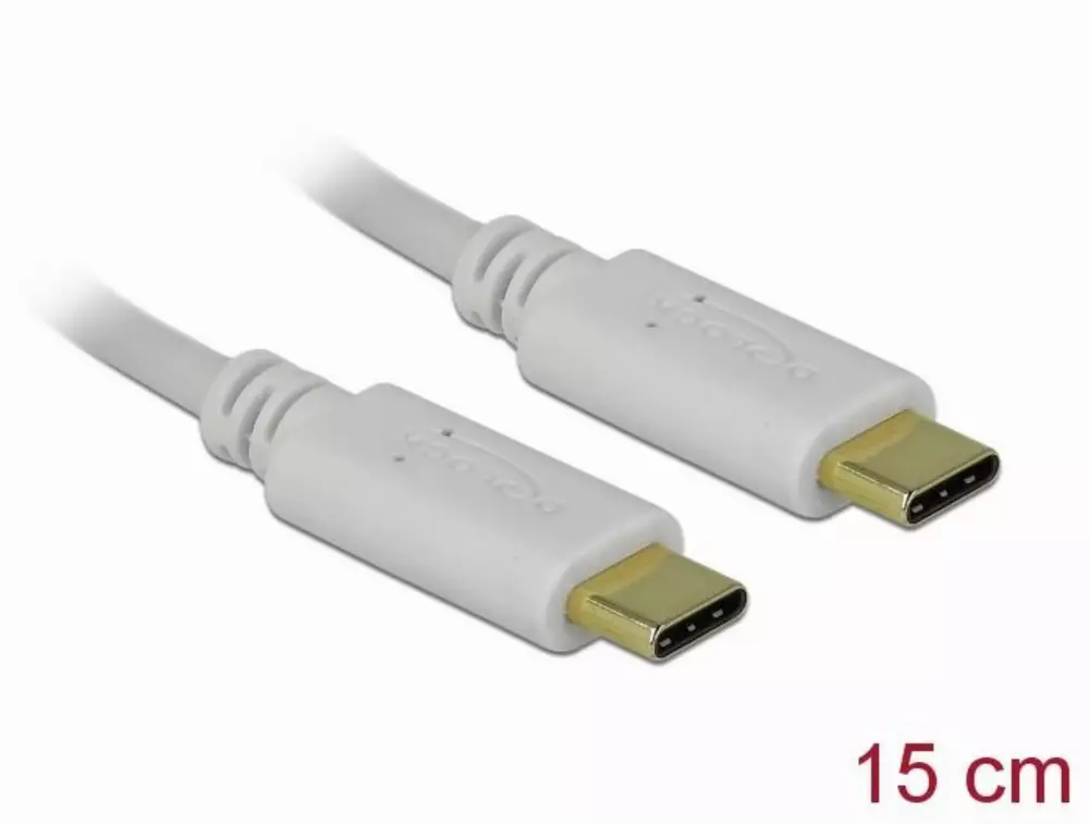 Кабел DeLock 85815, USB-C мъжко - USB-C мъжко, 15 см, Бял