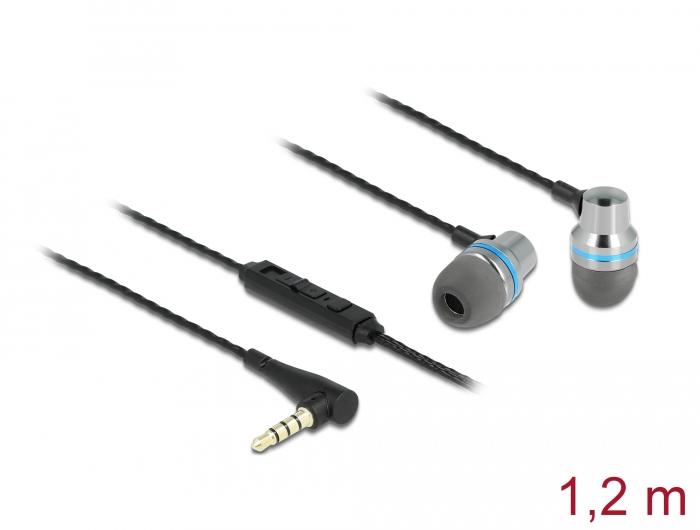 Слушалки DeLock 27183, In-Ear, 4 pin 3.5 mm Stereo jack, Микрофон, Управление на звука, Черен/Сив