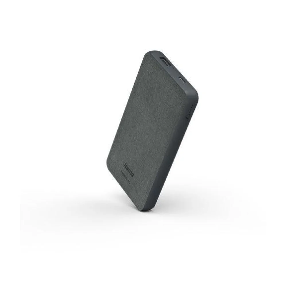 Hama "Fabric 10" Power Pack, 10000 mAh, 2 изхода: USB-C, USB-A, Сив