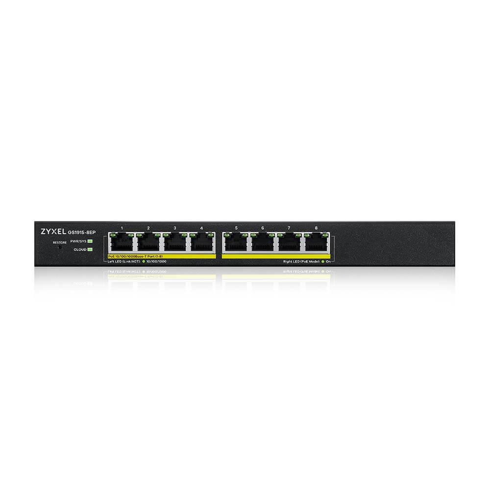 Суич 8-портов ZyXEL GS1915-8, Gigabit, управляем, standalone или Nebula управление, PoE