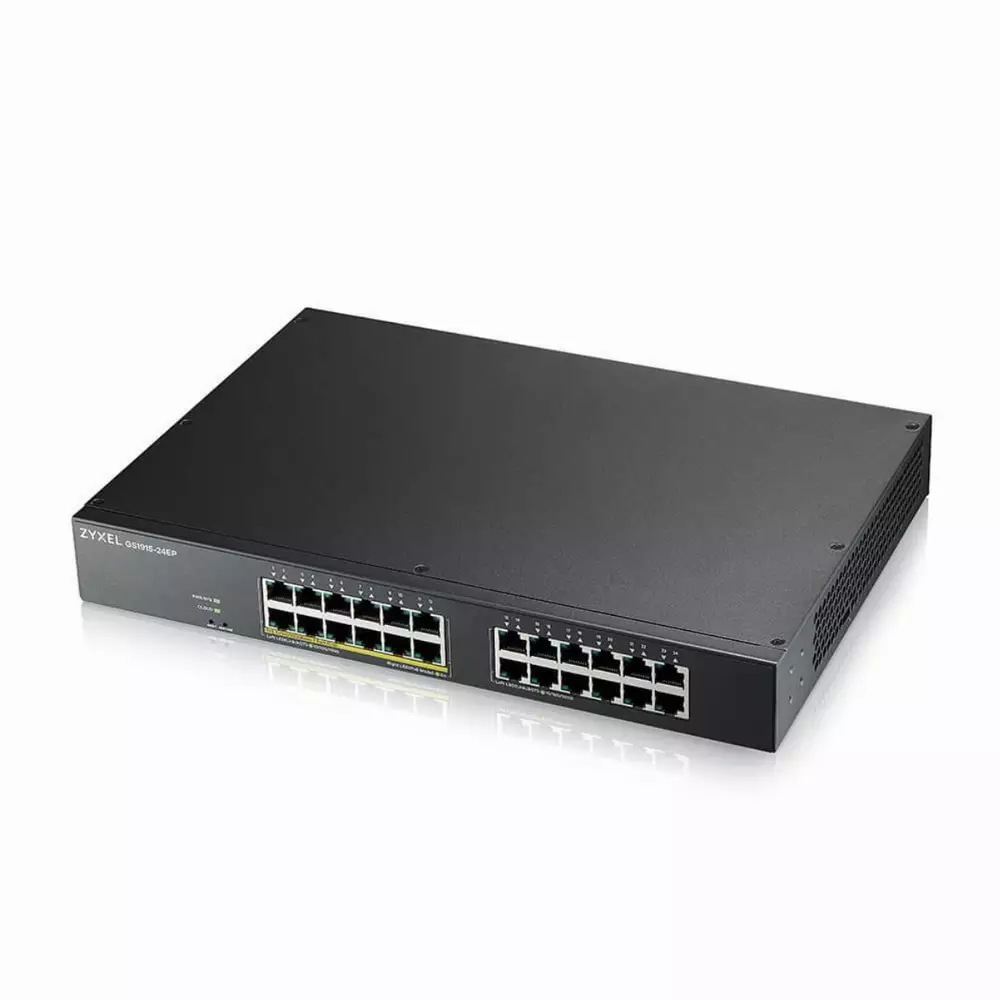 Суич 24-портов ZyXEL GS1915-24EP, Gigabit, управляем, standalone или Nebula управление, монтаж в шкаф, PoE