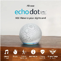 Преносима смарт тонколона Amazon Echo Dot 5, Гласов асистент, Alexa, Часовник, Бял