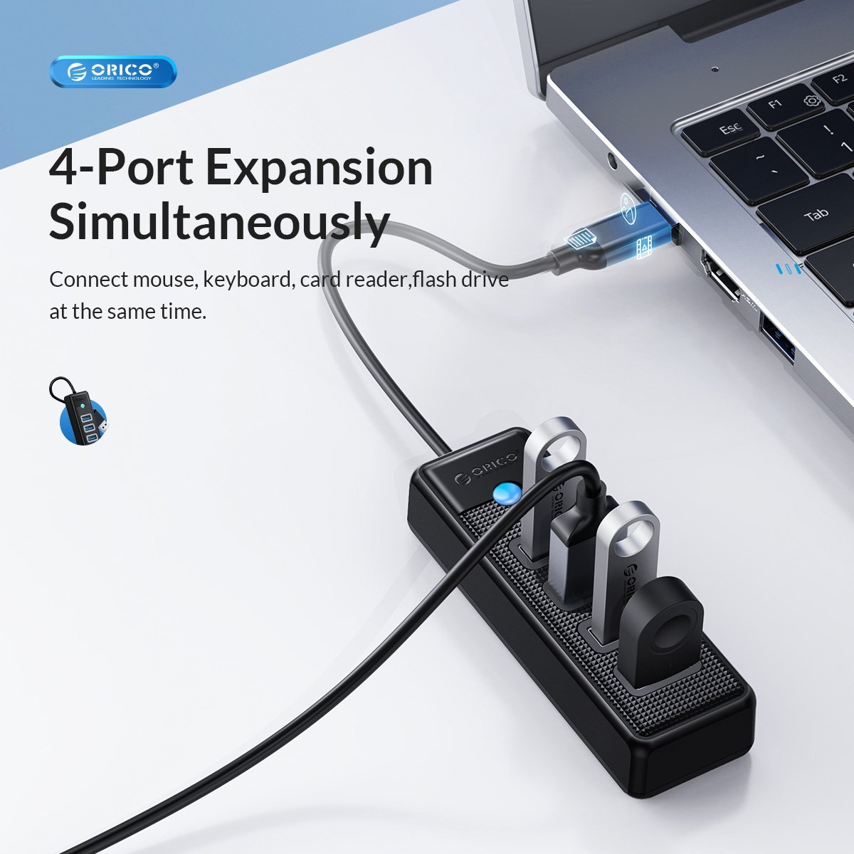 Orico hub HUB USB3.1 Type-C 4 port - 4 x USB3.0 Μαύρο - PW4U-C3-015-BK