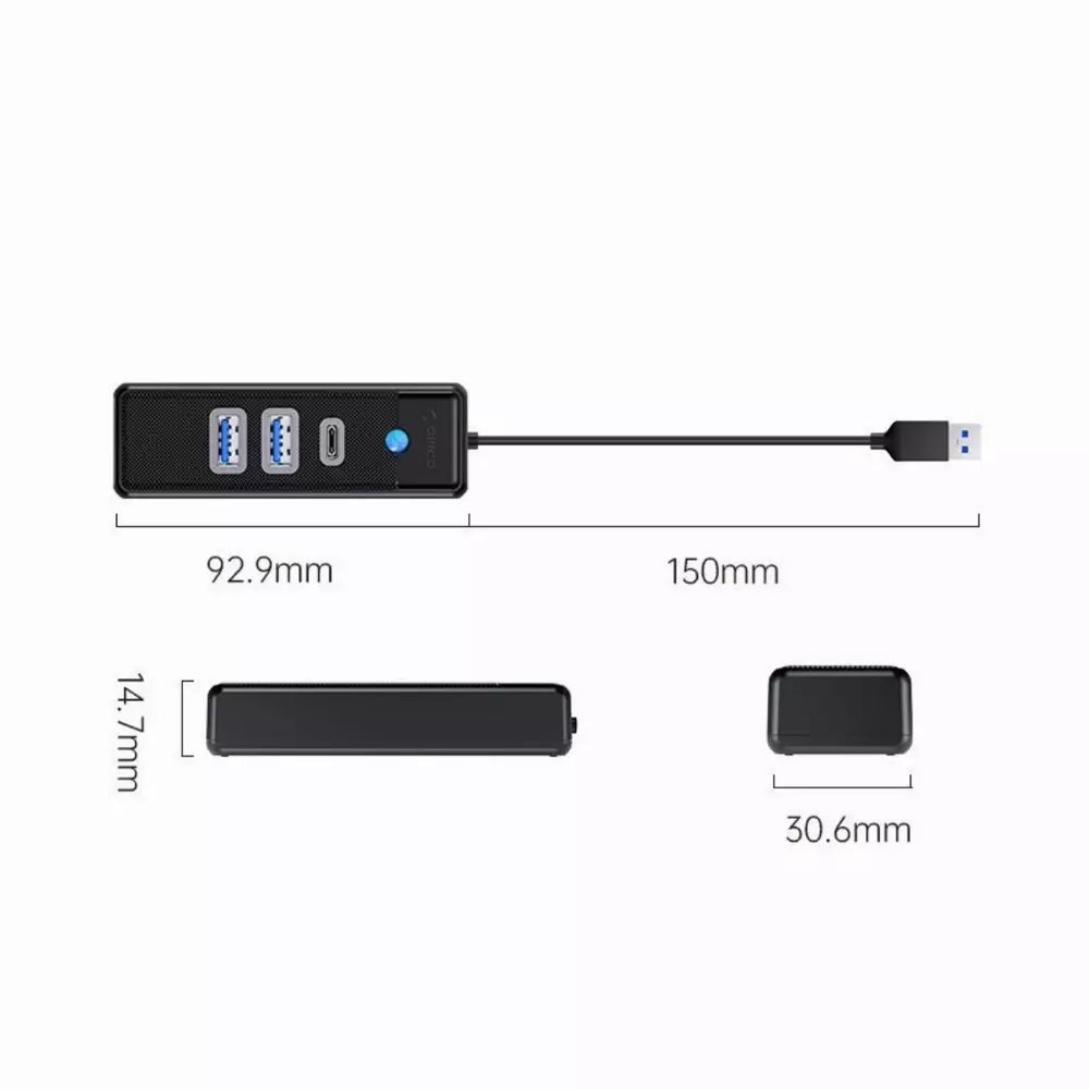 Orico хъб HUB USB3.0 3 port - 2 x USB3.0, 1 x Type C, Black - PWC2U-U3-015-BK