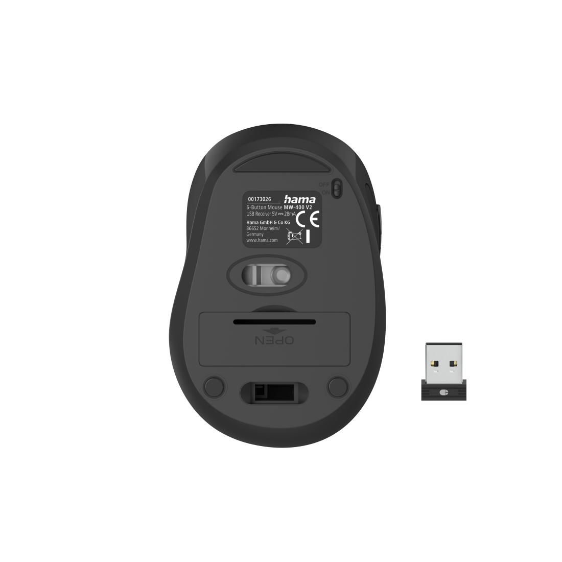 Безжична мишка Hama MW-400 V2, 6-бутонна , ергономична, USB, Черна